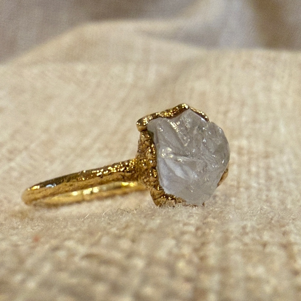 14k Gold Plated Raw Natural Quartz Crystal Ring